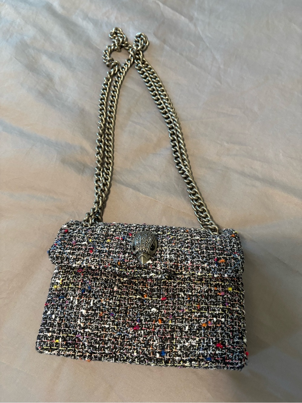 Kurt Geiger Tweed Shoulder Bag with Silver Chain and Multicolor Flecks